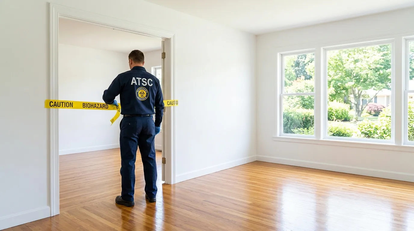 Certified biohazard cleanup crew performing Decomposition Cleanup in Mount Holly